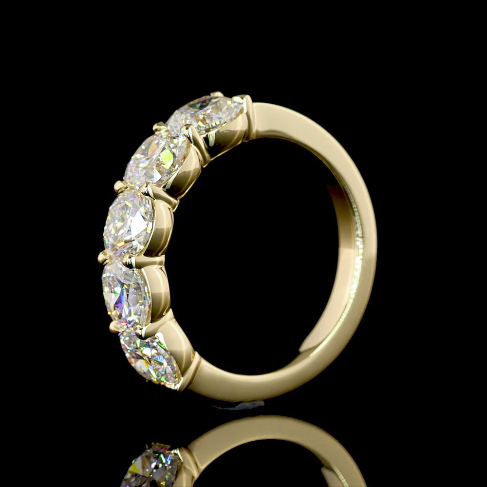 14K Yellow Gold Five-Stone Eternity Band with Square Cushion Brilliant Lab Diamonds - 3.00 Carat Total Weight - Covaloro Fine Jewelry