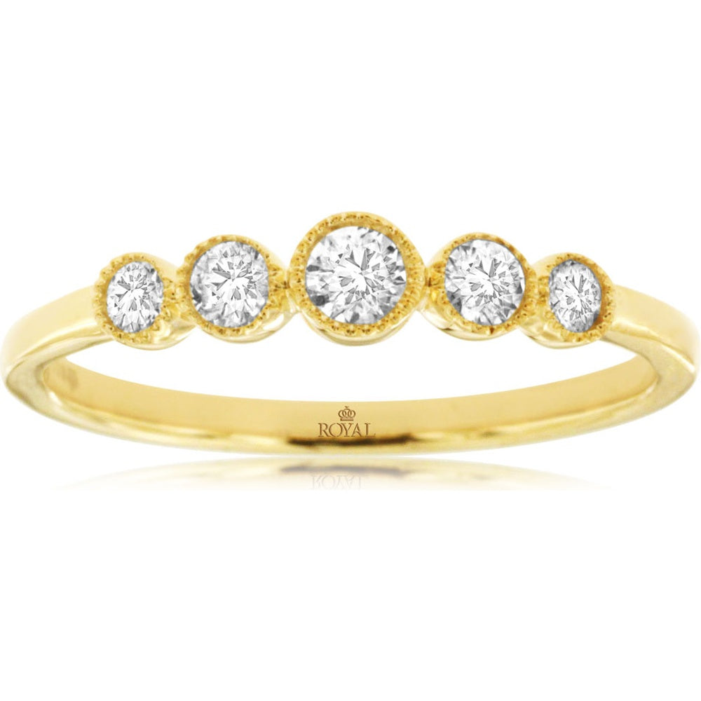 14K Yellow Gold Five-Stone Graduated Diamond Band with Bezel Settings and Milgrain Detailing - 0.27 Carat Total Diamond Weight - Royal Jewelry