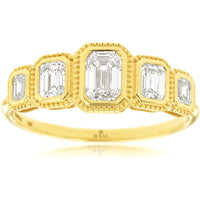 14K Yellow Gold Five-Stone Graduated Diamond Band with Emerald-Cut and Baguette Diamonds - 0.88 Carat Total Diamond Weight - Royal Jewelry