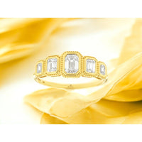 14K Yellow Gold Five-Stone Graduated Diamond Band with Emerald-Cut and Baguette Diamonds - 0.88 Carat Total Diamond Weight - Royal Jewelry
