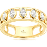 14K Yellow Gold Five-Stone Marquise Diamond Wedding Band with Bezel Settings - 0.55 Carat Total Diamond Weight - Royal Jewelry