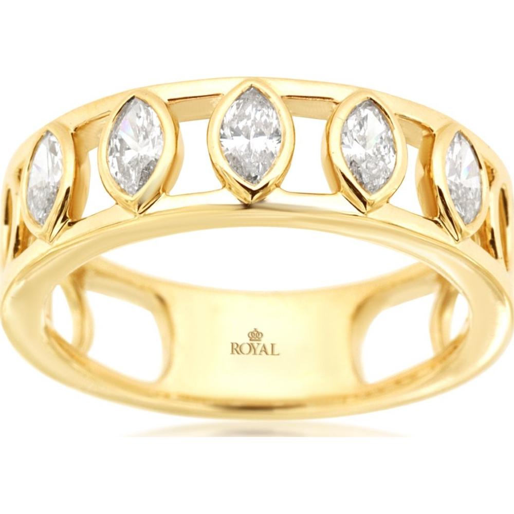 14K Yellow Gold Five-Stone Marquise Diamond Wedding Band with Bezel Settings - 0.55 Carat Total Diamond Weight - Royal Jewelry