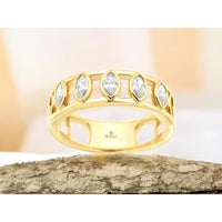 14K Yellow Gold Five-Stone Marquise Diamond Wedding Band with Bezel Settings - 0.55 Carat Total Diamond Weight - Royal Jewelry