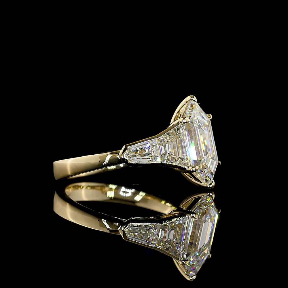 14K Yellow Gold Five-Stone Ring with 2.69 Carats Step Marquise Lab Diamond and 1.19 Carats Bullet & Trapezoid Side Stones - 4.10 Carats Total Diamond Weight - Covaloro Fine Jewelry
