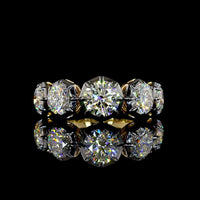 14K Yellow Gold Five-Stone Ring with Black Rhodium Prong and Bezel Set Round Lab Diamonds - 4.03 Carat Total Weight - Covaloro Fine Jewelry