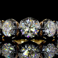 14K Yellow Gold Five-Stone Ring with Black Rhodium Prong and Bezel Set Round Lab Diamonds - 4.03 Carat Total Weight - Covaloro Fine Jewelry