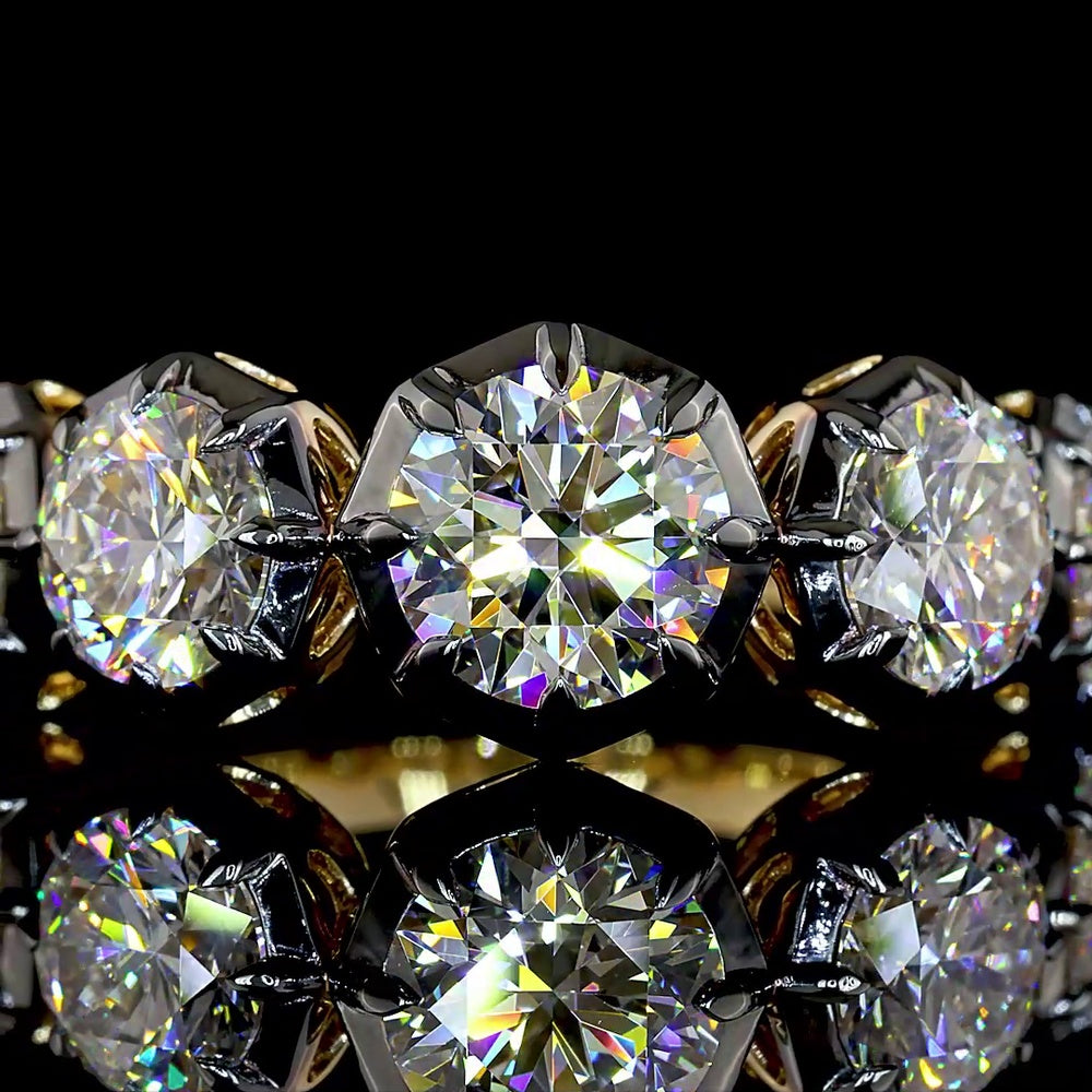 14K Yellow Gold Five-Stone Ring with Black Rhodium Prong and Bezel Set Round Lab Diamonds - 4.03 Carat Total Weight - Covaloro Fine Jewelry