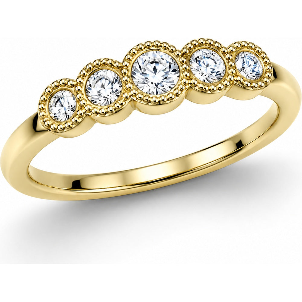 14K Yellow Gold Five-Stone Ring with Milgrain Bezel Set Round Diamonds - 0.35 Carat Total Diamond Weight by Auriventus