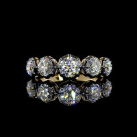 14K Yellow Gold Five Stone Ring with Round Brilliant Cut Lab Diamonds - 2.14 Carat Total Weight, E-F VS1 Clarity, Black Rhodium Accent - Covaloro Fine Jewelry