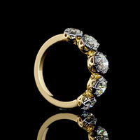 14K Yellow Gold Five Stone Ring with Round Brilliant Cut Lab Diamonds - 2.14 Carat Total Weight, E-F VS1 Clarity, Black Rhodium Accent - Covaloro Fine Jewelry
