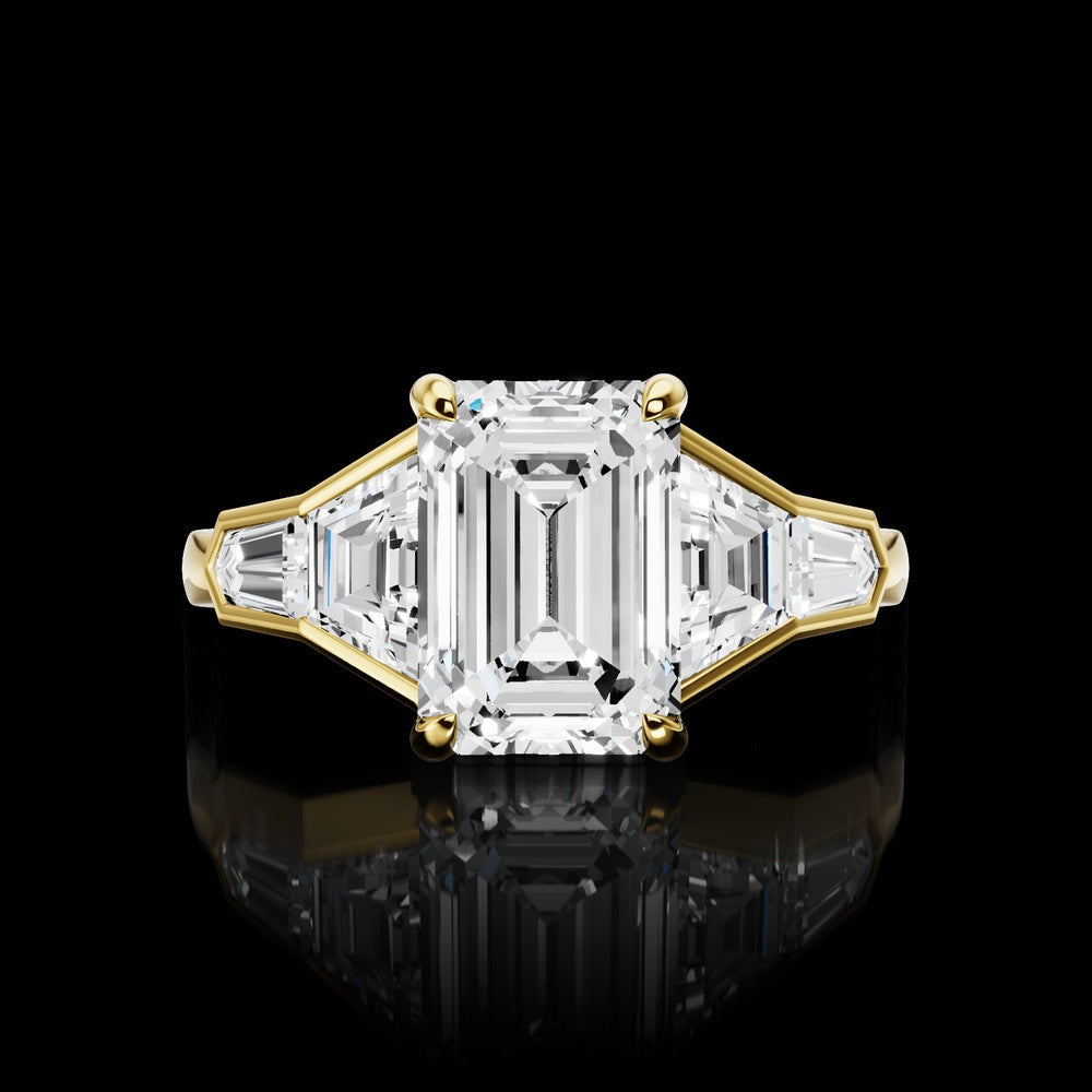 14K Yellow Gold Five-Stone Trapezoid Lab Diamond Ring - 1.35 Carat Total Weight, E-F Color VS Clarity with Bezel and Prong Setting - Covaloro Fine Jewelry