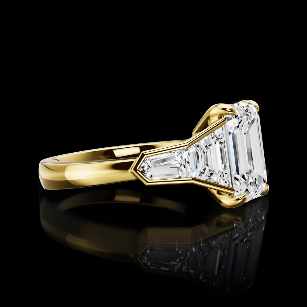 14K Yellow Gold Five-Stone Trapezoid Lab Diamond Ring - 1.35 Carat Total Weight, E-F Color VS Clarity with Bezel and Prong Setting - Covaloro Fine Jewelry