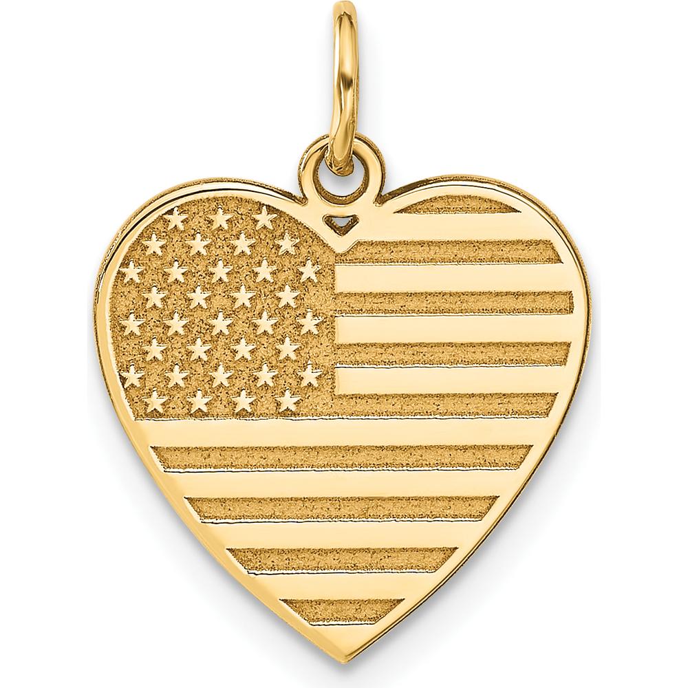 14K Yellow Gold Flag Heart Charm with Textured Design - Polished Finish by Oro Pregiato