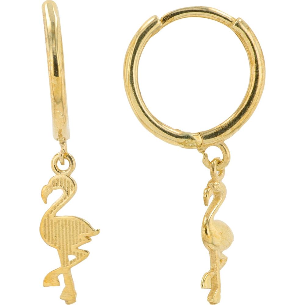 14K Yellow Gold Flamingo Huggie Earrings with Playful Animal Charm