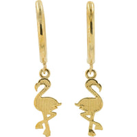 14K Yellow Gold Flamingo Huggie Earrings with Playful Animal Charm