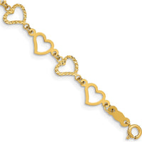 14K Yellow Gold Flat Diamond-Cut and Polished Open Hearts Bracelet - 7.25" Length by Oro Pregiato