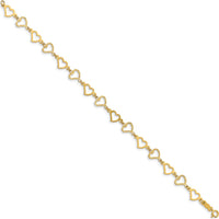 14K Yellow Gold Flat Diamond-Cut and Polished Open Hearts Bracelet - 7.25" Length by Oro Pregiato