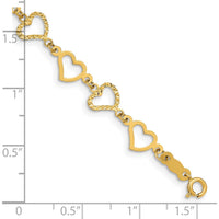 14K Yellow Gold Flat Diamond-Cut and Polished Open Hearts Bracelet - 7.25" Length by Oro Pregiato