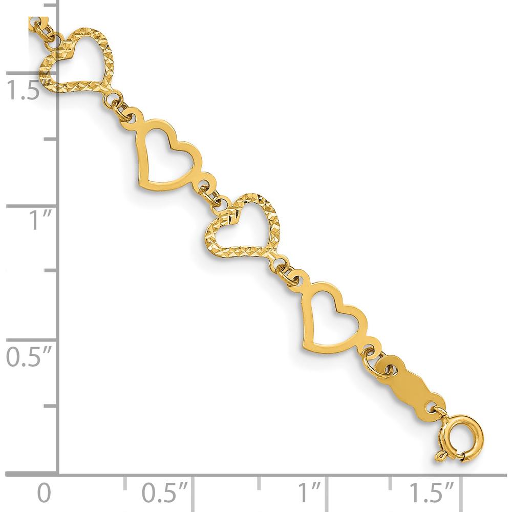 14K Yellow Gold Flat Diamond-Cut and Polished Open Hearts Bracelet - 7.25" Length by Oro Pregiato