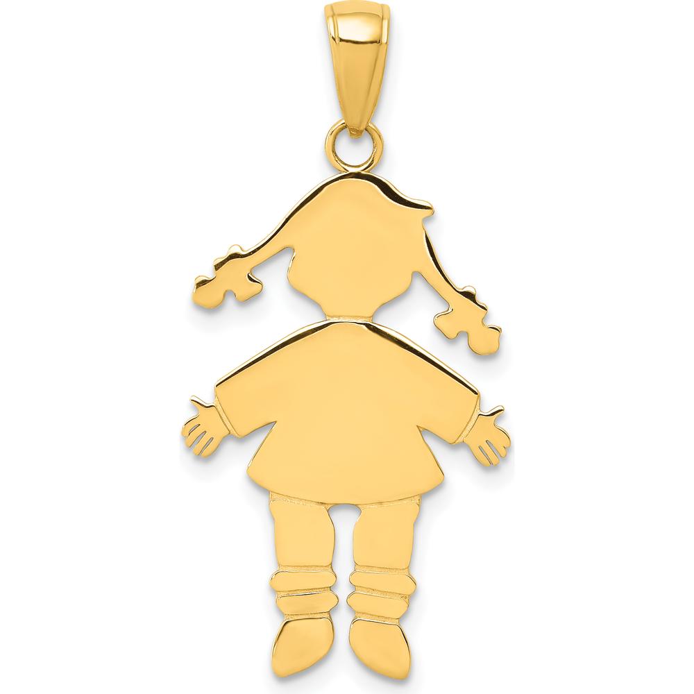 14K Yellow Gold Flat Engravable Girl Charm Pendant - 32mm Length by Oro Pregiato