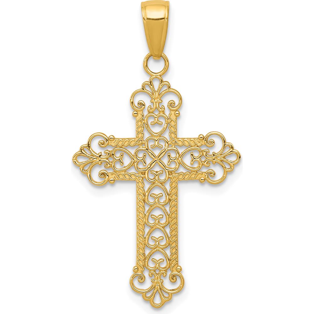 14K Yellow Gold Fleur De Lis Cross Charm Pendant - Timeless Design by Oro Pregiato