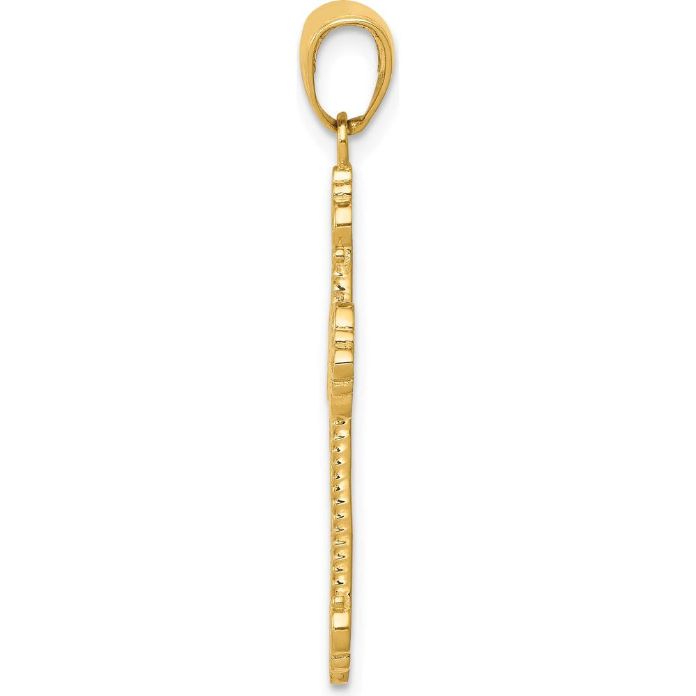 14K Yellow Gold Fleur De Lis Cross Charm Pendant - Timeless Design by Oro Pregiato