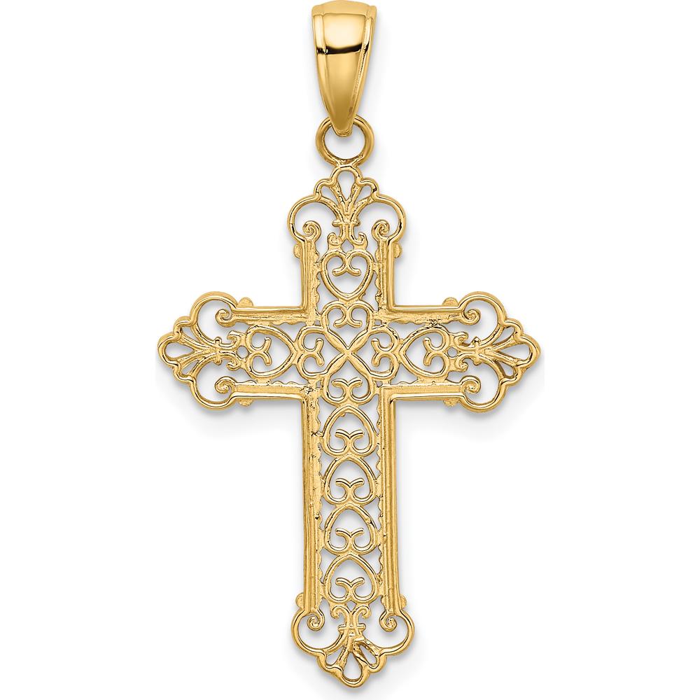 14K Yellow Gold Fleur De Lis Cross Charm Pendant - Timeless Design by Oro Pregiato