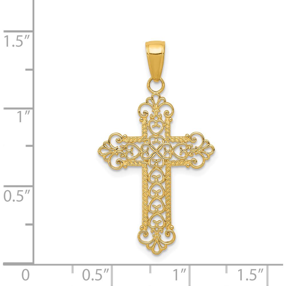 14K Yellow Gold Fleur De Lis Cross Charm Pendant - Timeless Design by Oro Pregiato
