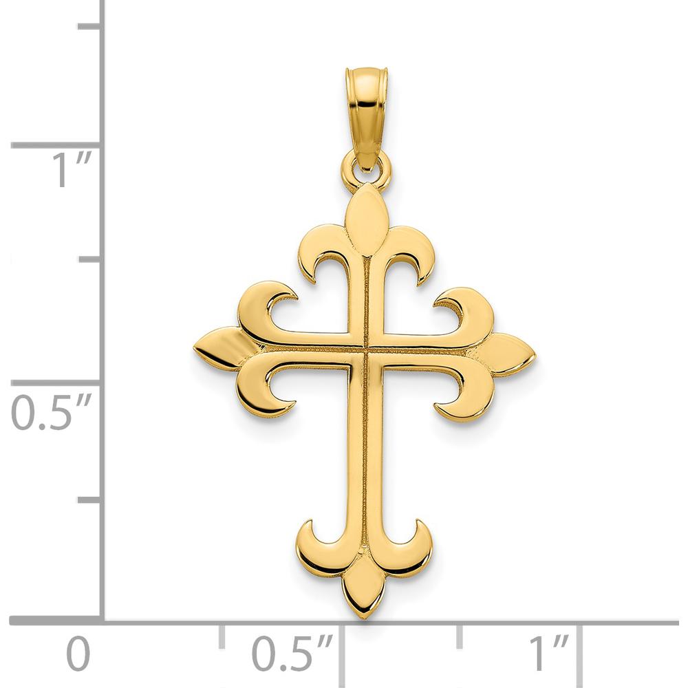 14K Yellow Gold Fleur de Lis Cross Charm - Polished Finish - 28mm Length by Oro Pregiato