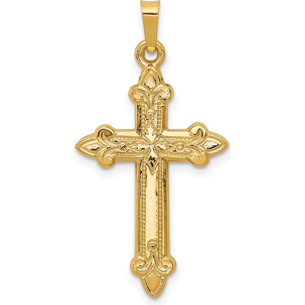 14K Yellow Gold Fleur De Lis Cross Pendant - 35mm x 18mm by Oro Pregiato