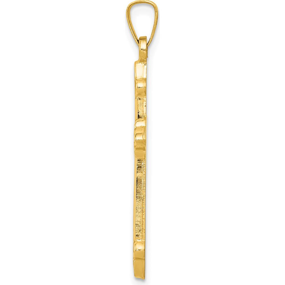 14K Yellow Gold Fleur De Lis Cross Pendant - 35mm x 18mm by Oro Pregiato