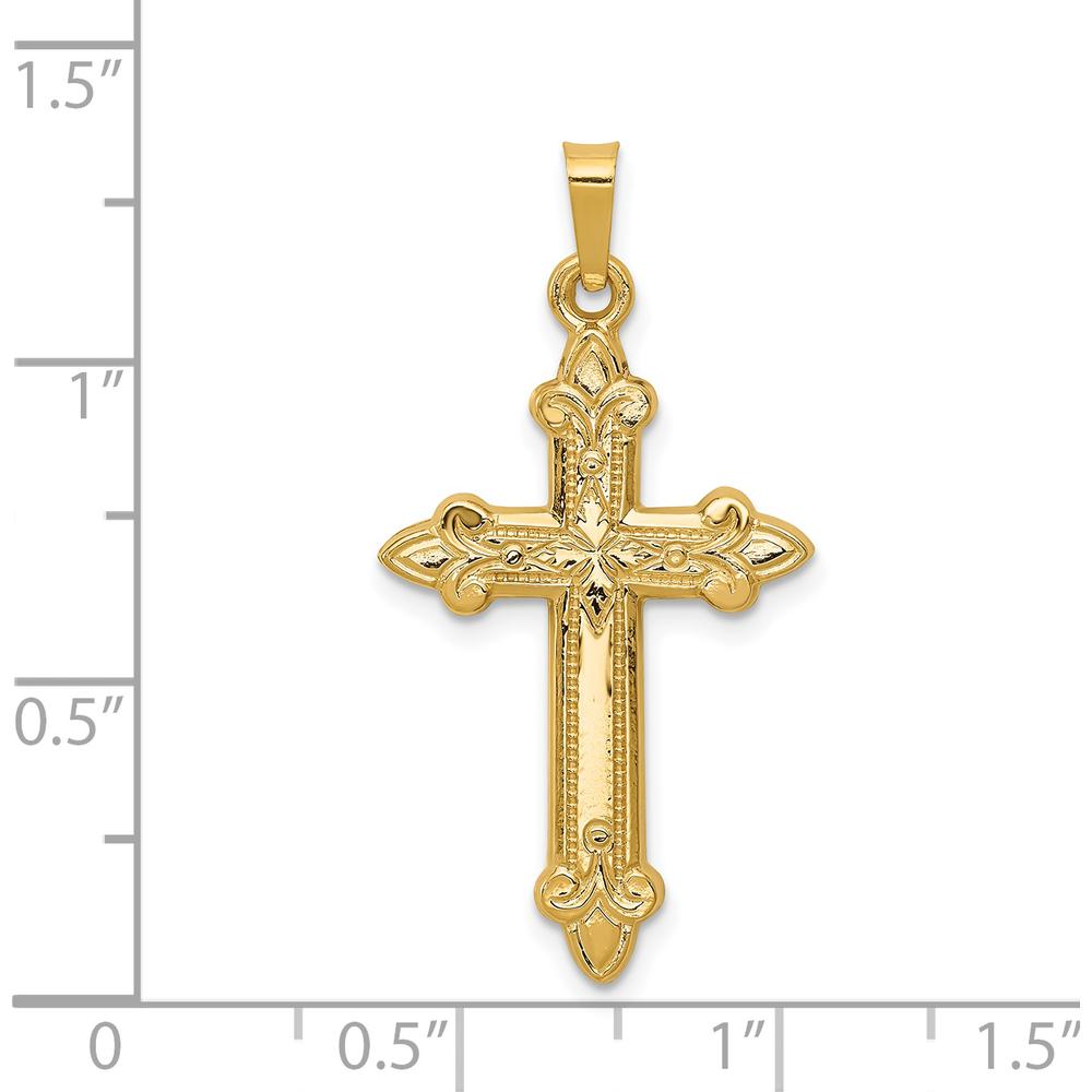 14K Yellow Gold Fleur De Lis Cross Pendant - 35mm x 18mm by Oro Pregiato