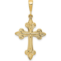 14K Yellow Gold Fleur de Lis Cross Pendant - 39mm Length, 20mm Width by Oro Pregiato