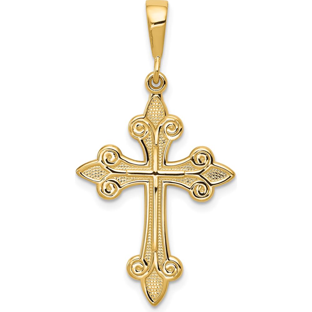 14K Yellow Gold Fleur de Lis Cross Pendant - 39mm Length, 20mm Width by Oro Pregiato