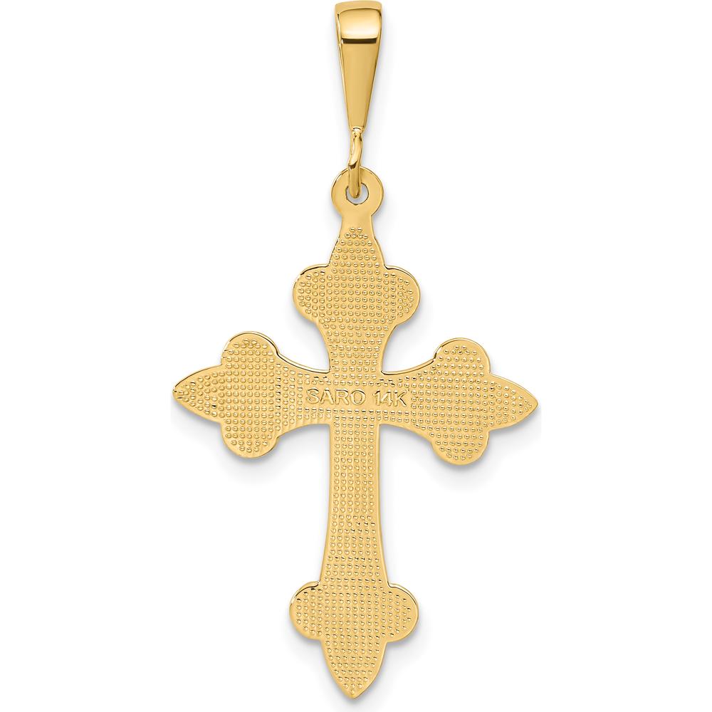 14K Yellow Gold Fleur de Lis Cross Pendant - 39mm Length, 20mm Width by Oro Pregiato
