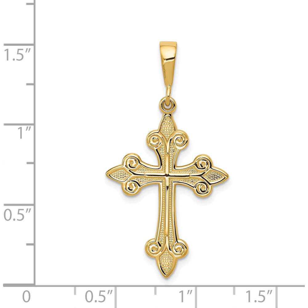 14K Yellow Gold Fleur de Lis Cross Pendant - 39mm Length, 20mm Width by Oro Pregiato