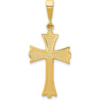 14K Yellow Gold Fleur De Lis Cross Pendant - 39mm Length by Oro Pregiato
