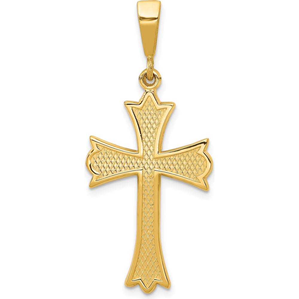 14K Yellow Gold Fleur De Lis Cross Pendant - 39mm Length by Oro Pregiato