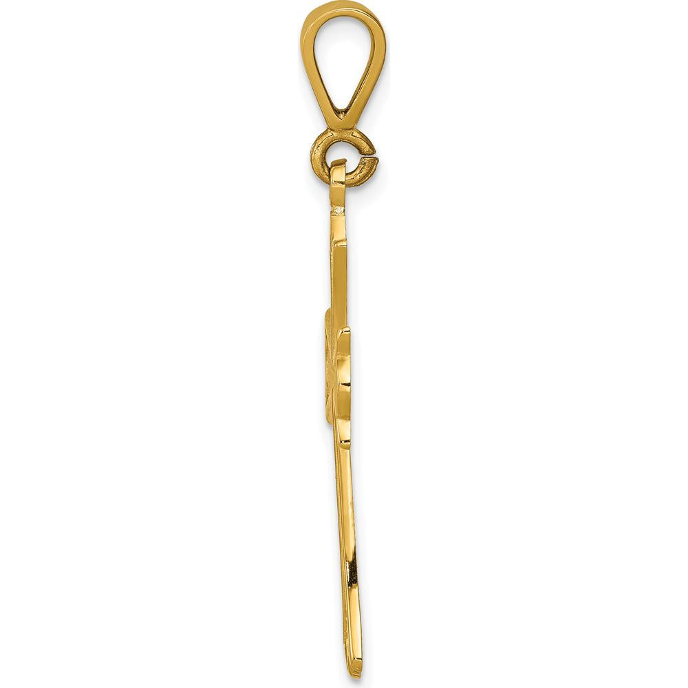 14K Yellow Gold Fleur De Lis Cross Pendant - 39mm Length by Oro Pregiato