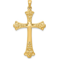 14K Yellow Gold Fleur De Lis Cross Pendant - 46mm Length by Oro Pregiato