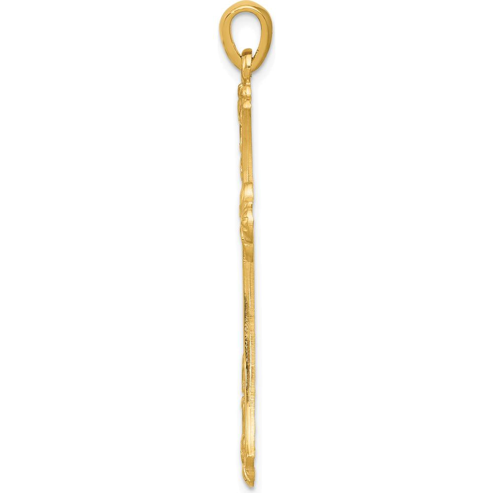 14K Yellow Gold Fleur De Lis Cross Pendant - 46mm Length by Oro Pregiato