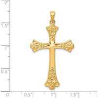 14K Yellow Gold Fleur De Lis Cross Pendant - 46mm Length by Oro Pregiato