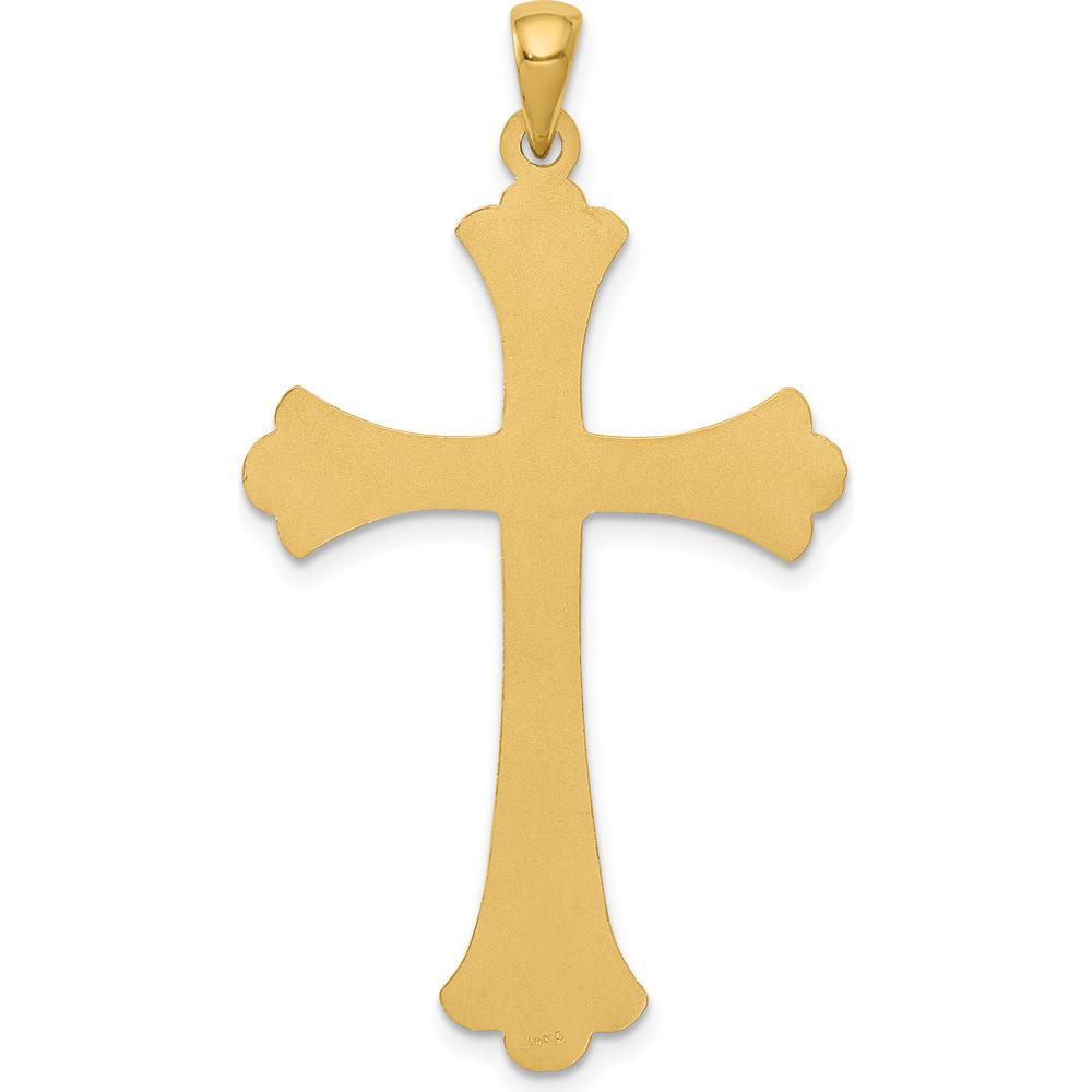 14K Yellow Gold Fleur De Lis Cross Pendant - 46mm Length by Oro Pregiato