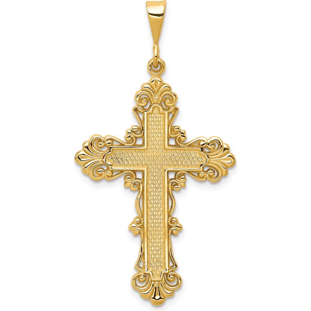 14K Yellow Gold Fleur De Lis Cross Pendant - Religious Charm with Detailed Design by Oro Pregiato