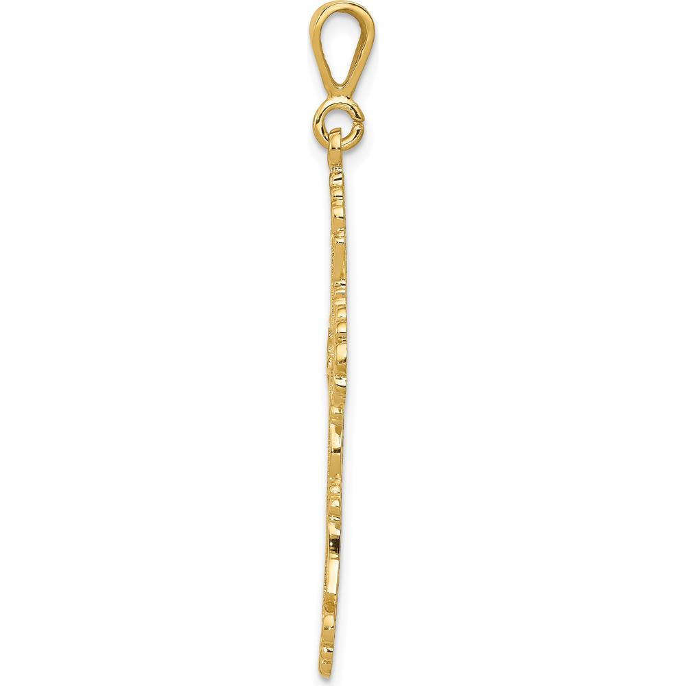 14K Yellow Gold Fleur De Lis Cross Pendant - Religious Charm with Detailed Design by Oro Pregiato