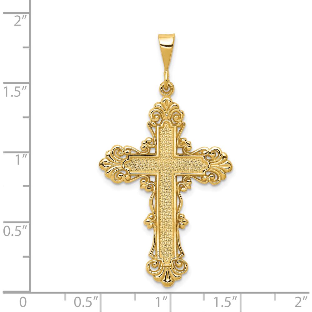 14K Yellow Gold Fleur De Lis Cross Pendant - Religious Charm with Detailed Design by Oro Pregiato
