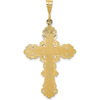 14K Yellow Gold Fleur De Lis Cross Pendant - Religious Charm with Detailed Design by Oro Pregiato
