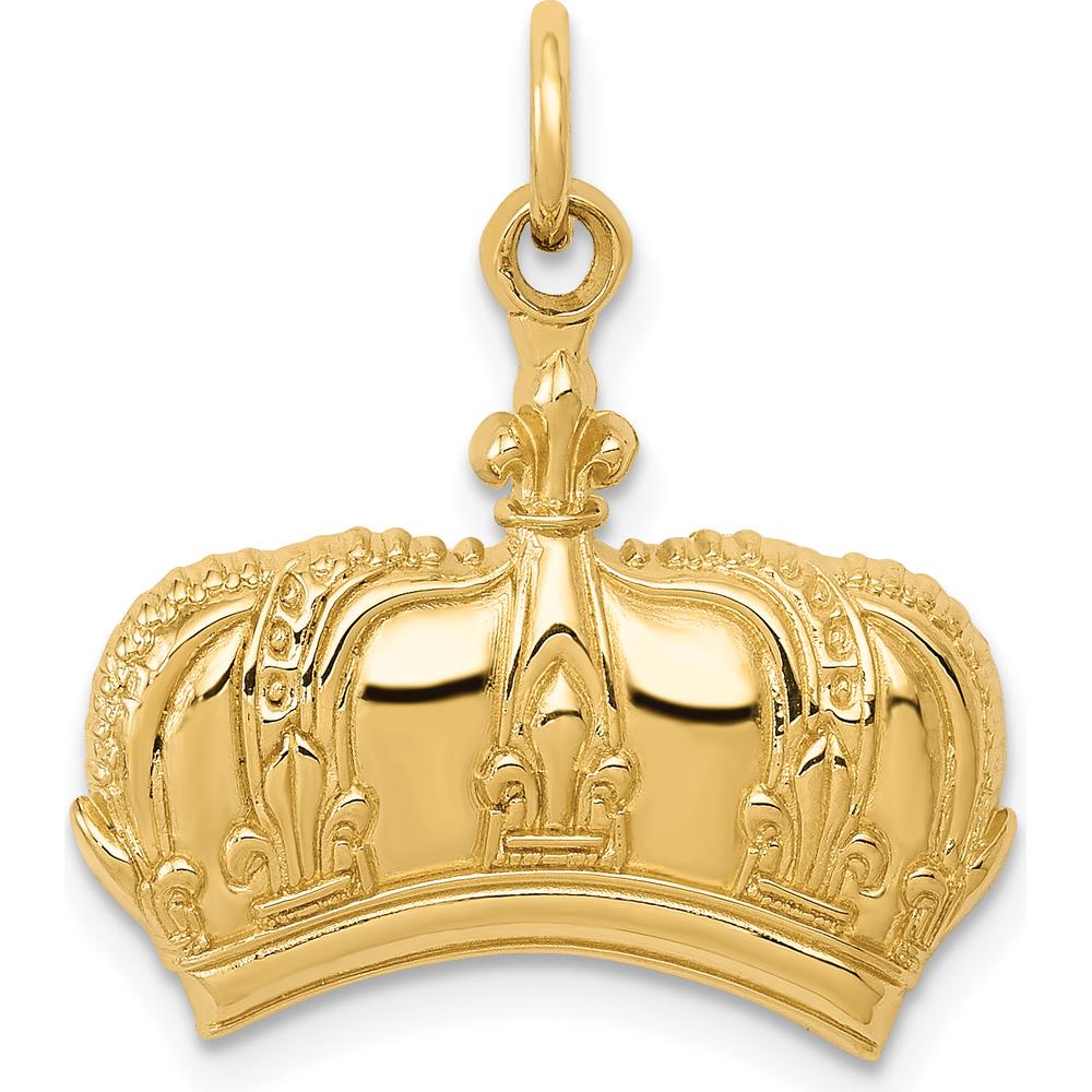 14K Yellow Gold Fleur De Lis Crown Charm Pendant - 20mm by Oro Pregiato