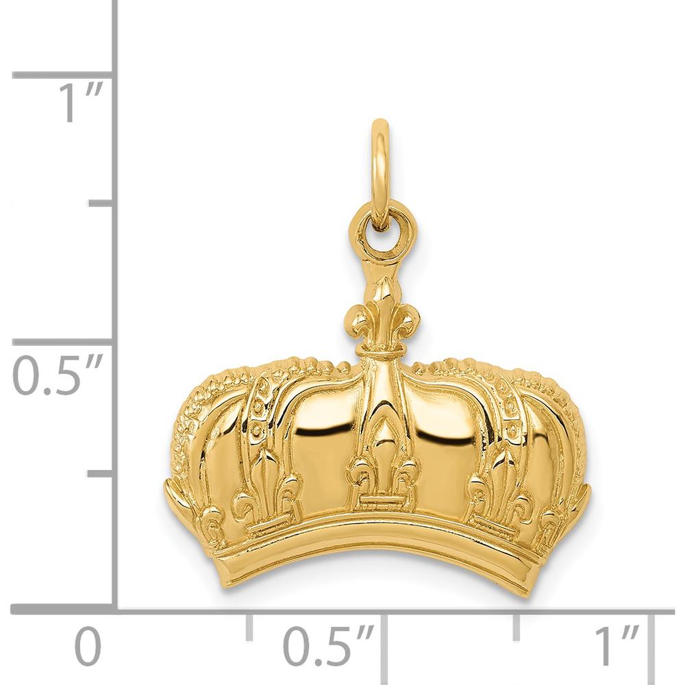 14K Yellow Gold Fleur De Lis Crown Charm Pendant - 20mm by Oro Pregiato