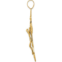 14K Yellow Gold Fleur De Lis Crucifix Pendant with INRI Inscription - 57mm Length by Oro Pregiato